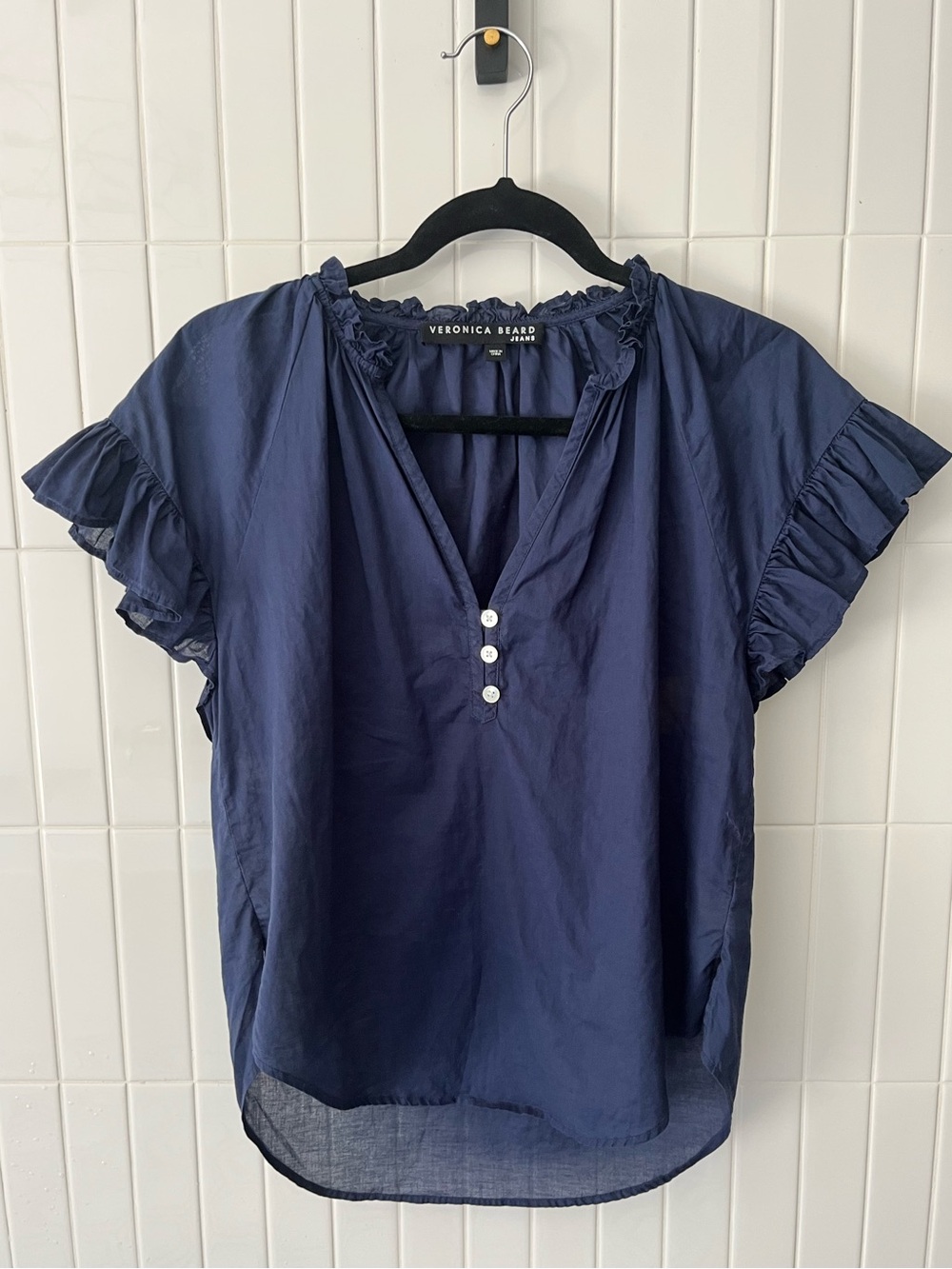 Veronica Beard Jeans Navy Flutter Ruffle Sleeves Size Small